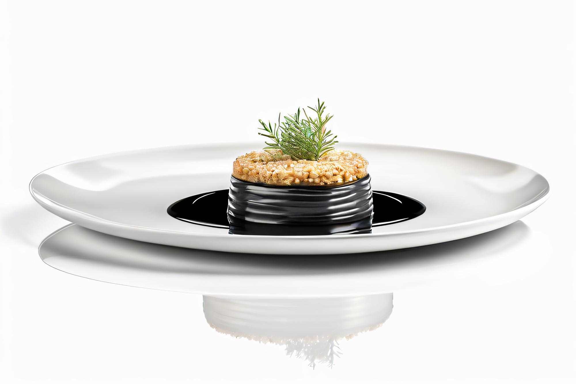 Chef plating fine cuisine in elegant studio